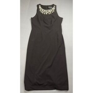 Jessica Howard Women's Black Sleeveless Sheath Dress with Pearl Beaded Neck